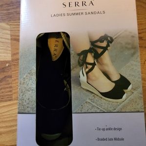 Serra size 8 black wedge tie up sandals
